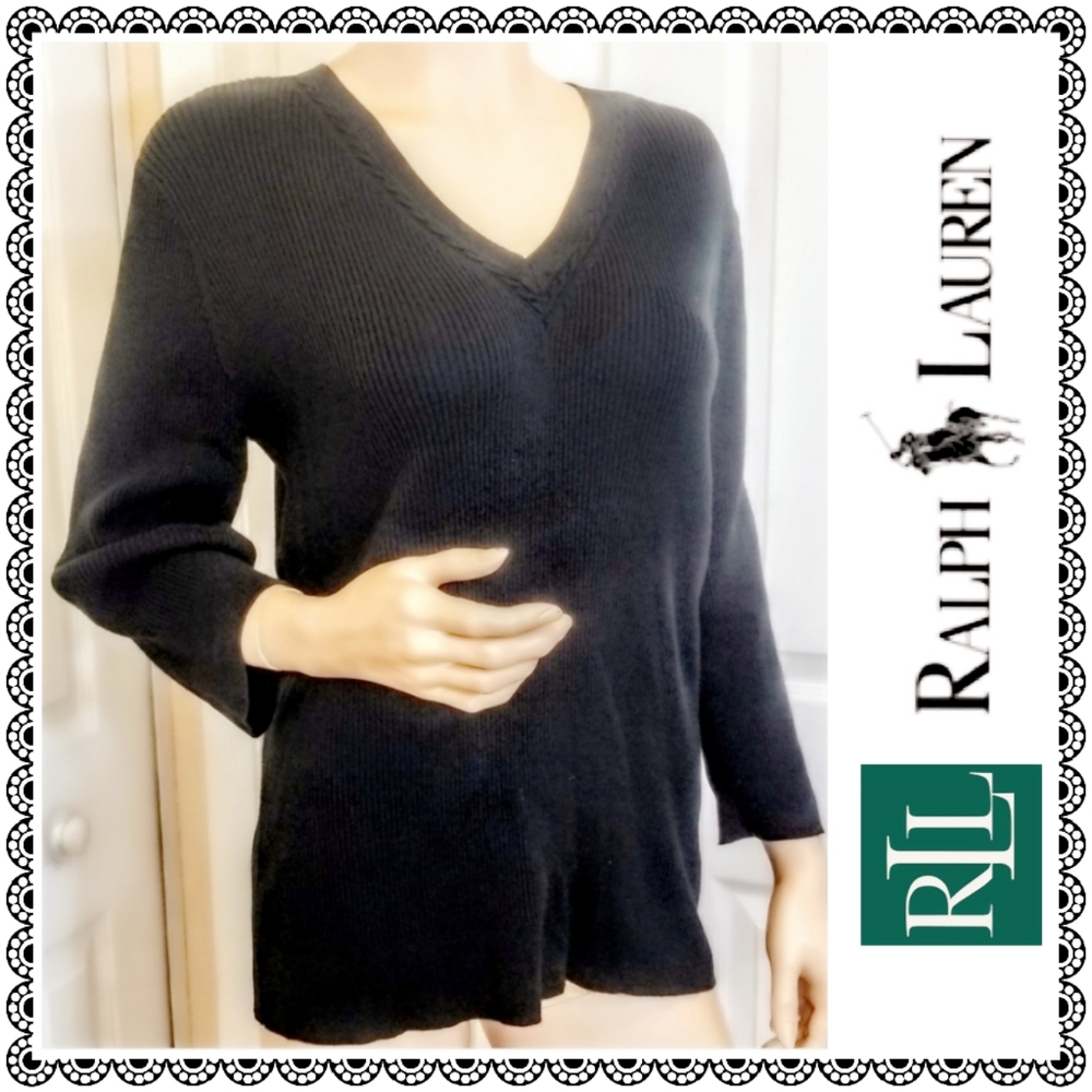 {LRL Ralph Lauren} black v-neck sweater, sz 3X